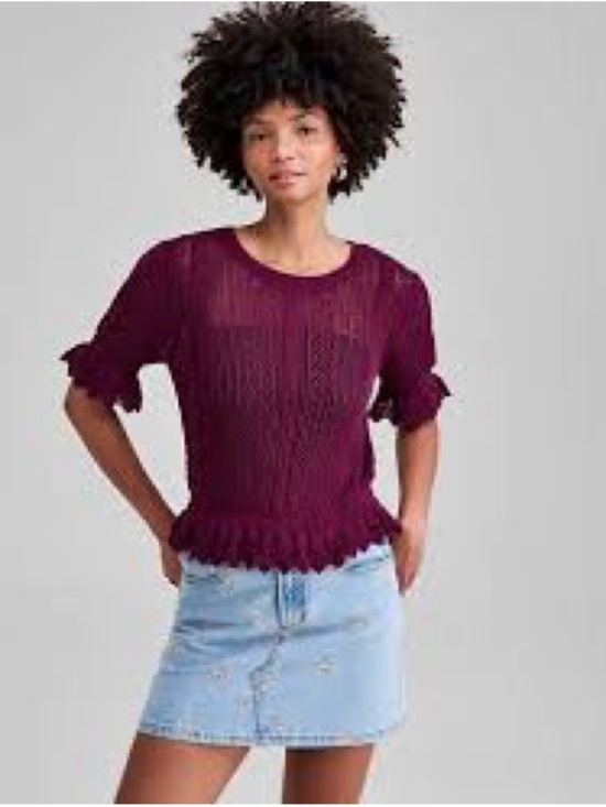And Now This Tops - And now this Macys crochet medium short sleeve sweater top ruffle sleeve M